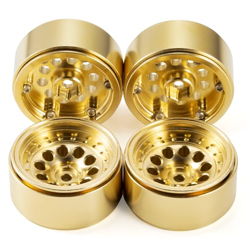 4PCS/1set Brass 1.3" RC beadlock Wheels Rims 228g for 1/18th TRX4M 1/24th AXIAL SCX24 RC Crawler Car Upgrade Parts (Gold) - color: Gold