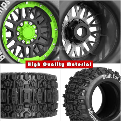 17mm Hex 1/7 1/8 1/10 RC Wheels and Tires for 1/10 Revo/Summit/T-Maxx/E-Revo,1/8 Kraton/Outcast/Fireteam/Notorious 6S,Sledge,1/7 Fireteam 6S,etc RC Monster Truck,(4Pcs) Green Black - color: Green Black - (Rc Truck Tires)