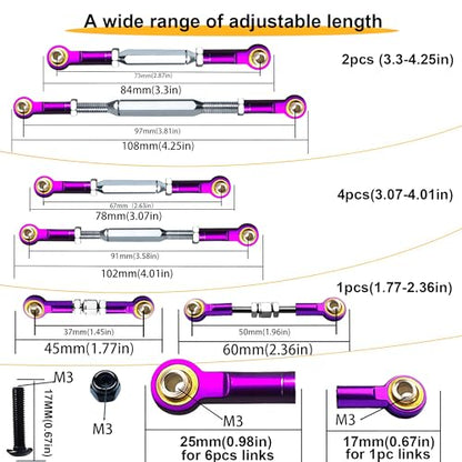 Stainless Steel Camber Links with Rod Ends for 1/10 Traxxas Rustler,Purple | Adjustable Turnbuckles with Spacers & Wrench for Slash 4X4/2WD, Stampede 4X4, Hoss 4X4, Bandit/VXL RC Car Hops Up Parts - color: Purple