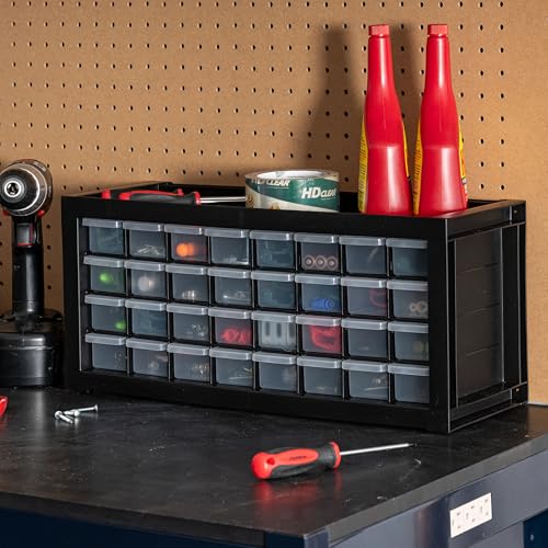 IRIS USA 32-Drawer Tool Organizer, Nuts & Bolts, Small Parts, Black | Wall mountable, Stackable, Hardware, Electronics, Teacher Toolbox, Small Parts, Nuts & Bolts, Screws - color: Black, size: 32 Drawer