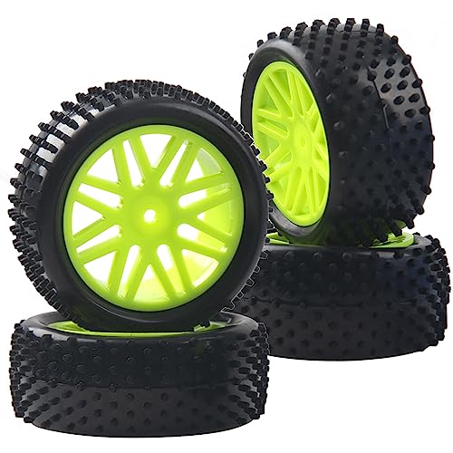 16-Spoke OD 86mm/3.38'' 16-Spoke 12mm Hex Hub Wheel Rims & Rubber Tires Compatible with Redcat Tornado HPI HSP Kyosho Losi 1/10 Scale Off Road Buggy (Green) - color: Green