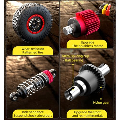 1/20 Brushless 4X4 RC Rock Crawlers for Adults, SG202-MAX Off-Road Remote Control Monster Truck with LED Lights & Metal Chassis, All Terrain High Speed RC Car Gift - color: Red, size: Brushless Version