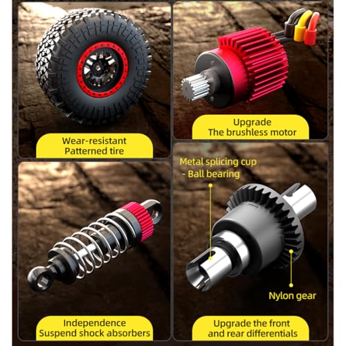 1/20 Brushless 4X4 RC Rock Crawlers for Adults, SG202-MAX Off-Road Remote Control Monster Truck with LED Lights & Metal Chassis, All Terrain High Speed RC Car Gift - color: Red, size: Brushless Version