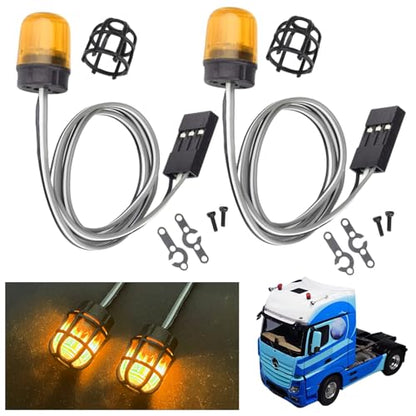HobbyPark RC LED Flash Lights Alarm Lamp Flashing Rotating Beacon Light DC 5–6V Compatible with 1/10 TRX4 SCX10 RC Crawler Car 1/14 Tamiya Tractor RC Truck (2 Yellow Lights) - color: 2 Yellow Lights