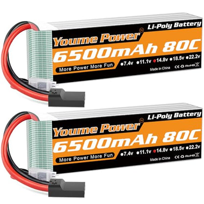 4S Lipo Battery 6500mAh 14.8V Lipo Battery 80C Soft Case with Tr Connector Plug Compatible with 1/7 1/8 Maxx X-Maxx RC Cars Trucks Vehicles Truggy Buggy Aircraft Airplane Drone Boat Models (2 Packs)