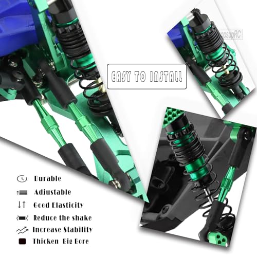 Upgrades Part for 1/10 Stampede/Rustler 2WD,Drive Shaft CVD&RC Shocks&Adjustable Turnbuckles Camber Links&A Arm&Caster Block&Steering Blocks&Rear Stub Axle Carriers,Wheel Hex&Hex Hub,Green - color: Green/for 2wd