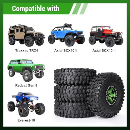 1/10 Scale RC Crawler 1.9 Aluminum Beadlock Wheels and Tires 4.72" 120mm Height Soft Great Grip for Traxxas TRX4 Axial SCX10 II III Redcat Gen 8 Rocks Mud (Style F) - color: Style F