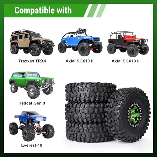 1/10 Scale RC Crawler 1.9 Aluminum Beadlock Wheels and Tires 4.72" 120mm Height Soft Great Grip for Traxxas TRX4 Axial SCX10 II III Redcat Gen 8 Rocks Mud (Style F) - color: Style F