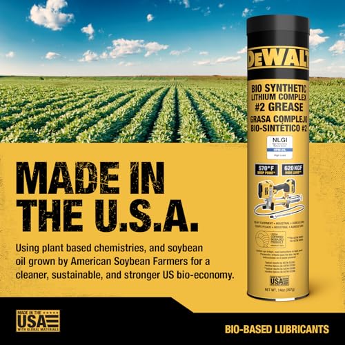 DEWALT Biosynthetic Lithium Complex #2 Grease - USDA Certified Industrial Grade CV Joint & Wheel Bearing Grease for High-Load, High-Temp Use in Construction, Agriculture - 14 oz