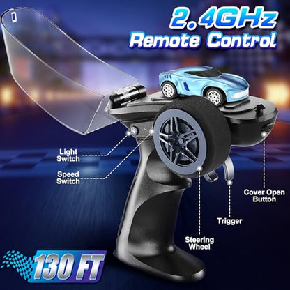 RC Drift Car, 1/64 Mini Drift RC Cars 4WD Micro Remote Control Car with LED Lights and Speed Switch, Ideal Birthday Cars Toys for Adults Kids Boys Age 6 7 8-12, Blue - color: Blue