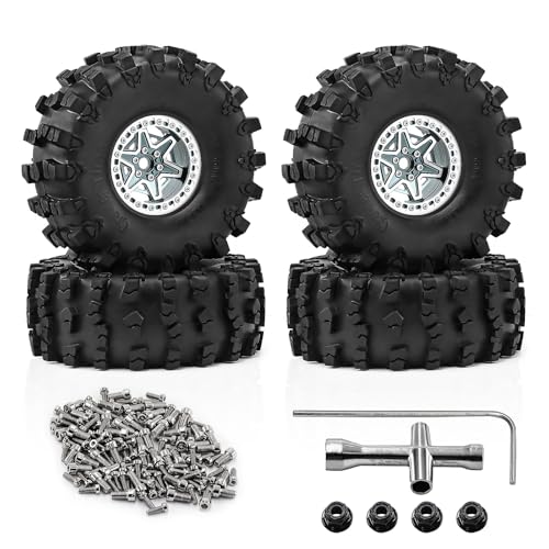 2.2" Beadlock Wheels and Tires 150mm (5.91in) for SCX10 RBX10 Wraith TRX4 1/10 RC Crawler Upgrade Parts (Titanium, 4pcs) - color: Titanium 2