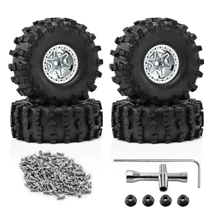 2.2" Beadlock Wheels and Tires 150mm (5.91in) for SCX10 RBX10 Wraith TRX4 1/10 RC Crawler Upgrade Parts (Titanium, 4pcs) - color: Titanium 2