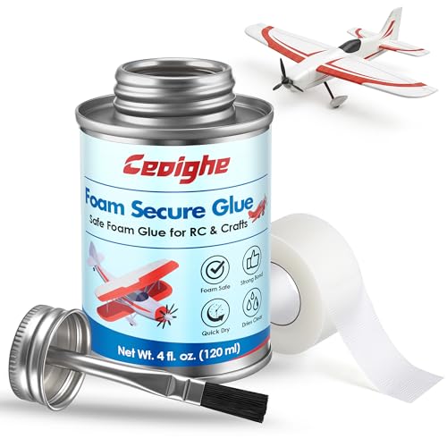 Foam RC Plane Repair Kit, Foam Glue and Hinge Tape Set, 4oz Adhesive with Brush Cap & 1" x 10 Yards RC Hinge Tape for Airplane Repair Assembly, Compatible with EPP EPO EPS Model Aircraft