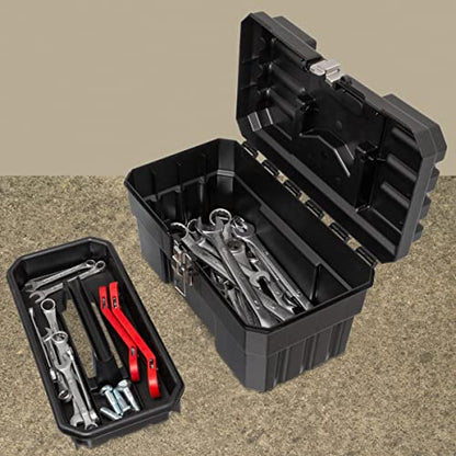 Akro-Mils 14" Plastic Toolbox with Removable Tray,Steel Latch & Padlock Eye,Industrial-Grade Tool Box for Tools,Crafts,First Aid & Hobby Supplies, 14"x8"x8",Made in USA, Black (09514) (Pack of 6) - color: Black, size: 6-Pack