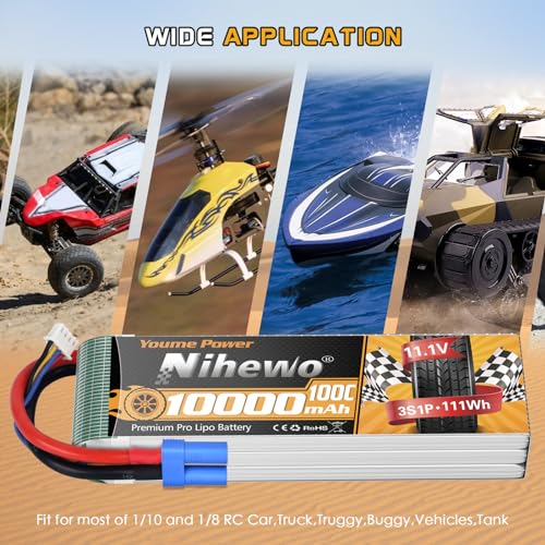 11.1V Lipo Battery 3S 10000mAh 100C EC5 2Packs for RC Car Drone Boat | High-power 100C 3S LiPo pack Soft case EC5 plug for RC cars, trucks, boats, planes & drones, long runtime, durable cells - style: 2x 11.1V 10000mAh