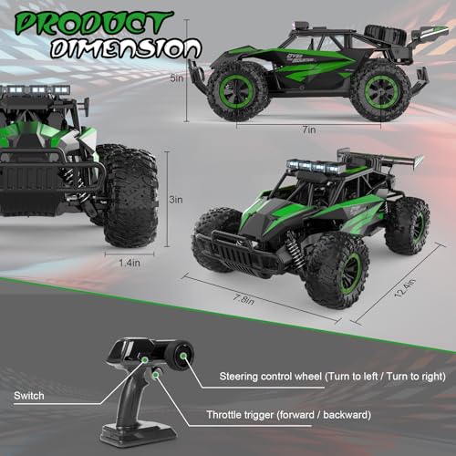 kolegend Remote Control Car 50+Min RC Cars Toys 1:12 Scale Monster Trucks 20KM/H Remote Control Monster Truck with LED Headlight and 2 Battery Gifts for Boys 8-12,Green - color: Green