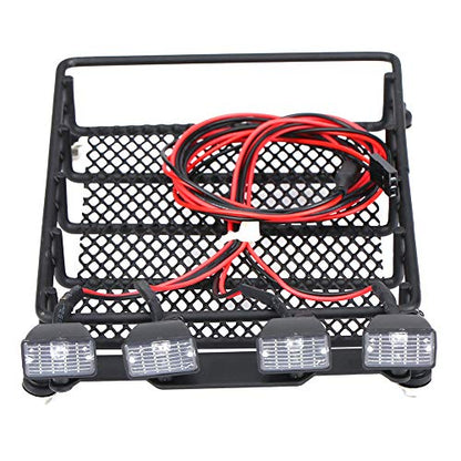 RC Roof Rack Luggage with LED Lights Quadrate for SCX10 1/10 Scale RC Crawler Car 4 White