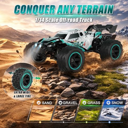1/14 Fast RC Cars for Adults and Boys, 50 KPH 4WD Offroad RC Truck | All Terrain High Speed Hobby Remote Control Car, 60 Mins Runtime,2 Rechargeable Batteries