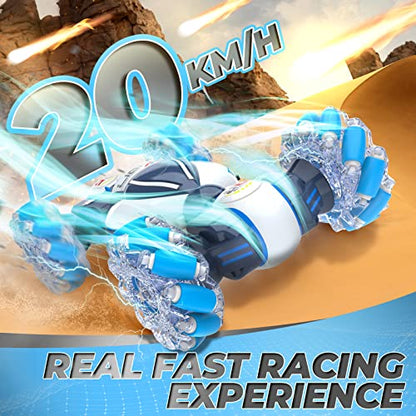 Gesture Sensing RC Stunt Car - Boys Toys Age 6-12, 360° Rotating 4WD Hand Controlled Remote Control Twist Car with Light & Music, Cool Birthday Presents and Ideas Gifts for Kids Age 7 9 10 11 12 yr - color: Blue