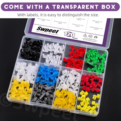 Swpeet 120Pcs 6 Sizes Car Door Lock Rod Clips Assortment Kit, Left and Right Door Handle Rod End Clip Retainer, Tailgate Handle Rod Clip, Latch Locking Push Clip Compatible with Most Cars ﻿