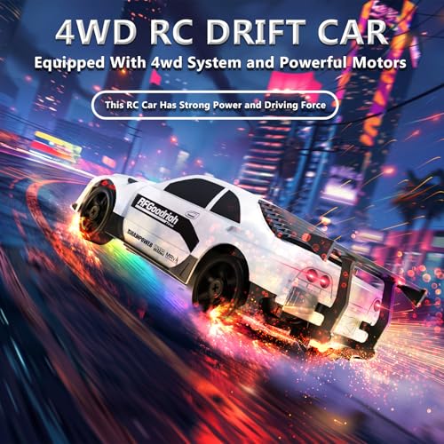 Remote Control Car RC Drift Car 2.4GHz 1:24 4WD 15KM/H High Speed Racing Sport Car with LED Lights Drifting Tire Racing Sport Toy for Adults Boys Girls Kids Gift - color: White