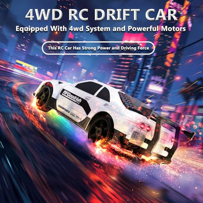 Remote Control Car RC Drift Car 2.4GHz 1:24 4WD 15KM/H High Speed Racing Sport Car with LED Lights Drifting Tire Racing Sport Toy for Adults Boys Girls Kids Gift - color: White