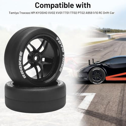 1/10 RC Drift Tires, daitoku 12mm RC Rally Racing Tires and Wheels for Tamiya Traxxas HPI KYOSHO XV02 XV01 TT01 TT02 PTG2 A959 - Style C (Black) - color: Black