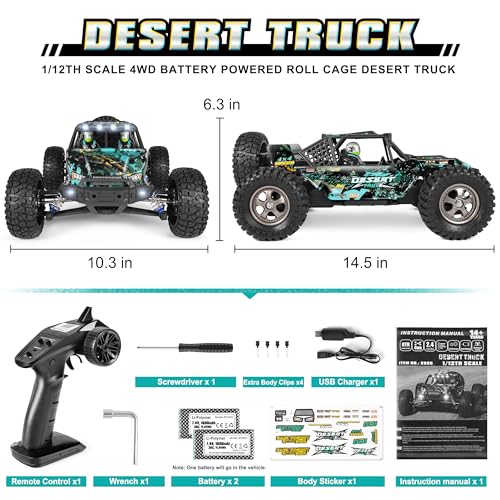 HAIBOXING 2995 RC Truck, 1:12 Scale RC Buggy, 40km/h Off-Road Desert Truck | Full-Aluminum Oil-Filled Shocks, Center Differential, 550 Motor Upgrade Version, Water-Resistant Electronics, Dual Batteries - style: 1:12 Dune Buggy
