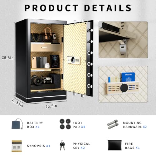 FABAO Safe Box,8.1Cu Ft Home Safes with Fireproof and Waterproof Bag,Removable Shelf,Digital Keypad,Built-In Drawer,Dual Alarm Security for Money,Documents,Ideal for Office,Home Use - size: 8.1 Cubic Feet