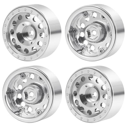 4PCS 1.3" Beadlock Wheel Tires Set Aluminum 1.3inch Beadlock Wheel Hub Rim ＆ 70mm/2.76inch Rubber Crawler Tires for 1/18 TRX4M 1/24 SCX24 RC Crawler Car Upgrade Parts (Bright Silver) - color: Bright Silver