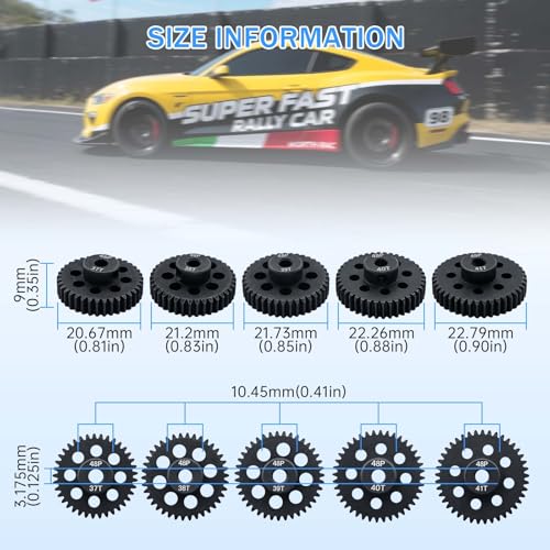 48P 37T 38T 39T 40T 41T Pinion Gear Sets with Screwdrivers for 3.175mm Shaft Brushless Brush Motor Compatible for Kyosho Axial Traxxas Arrma HSP HPI AXIAL Tamiya Losi 1/10 RC Car - size: 37T 38T 39T 40T 41T