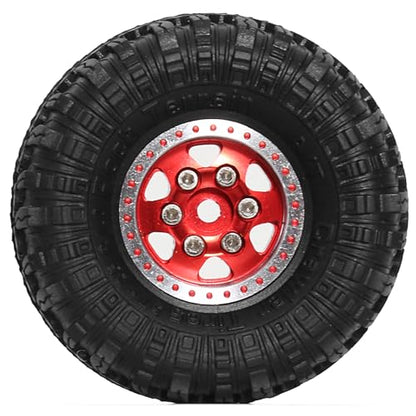REDSPIDER 1.0 Beadlock Wheels and Crawler Tires 4pcs Aluminum Rim for RC Crawler Axial SCX24 Gladiator Bronco C10 Deadbolt FCX24 (Red) - color: Red