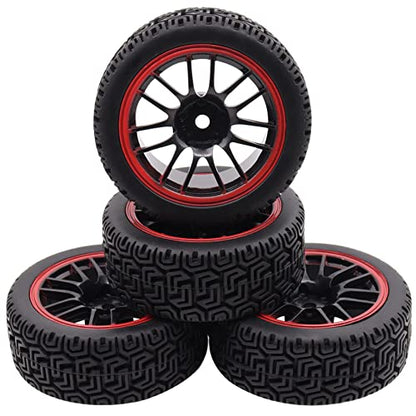 4PCS Treehobby OD 2.68" (68mm x 26mm) Rubber RC Wheel 12mm Hex Hub Wheels and Tires Set Compatible with 1/10 HSP HPI Redcat Himoto Kyosho Sakura RC On-Road Racing Car Touring Car Upgrade Parts
