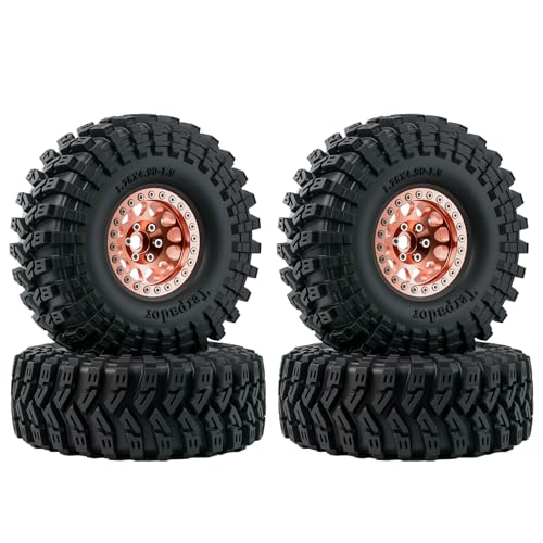 4Pcs 1.9" Beadlock Rims Aluminum & Black Tires Wheel Set for 1/10 TRX4 SCX10 D90 RC Crawler Wheel Upgrade (Rim:Copper) - color: Rim:Copper