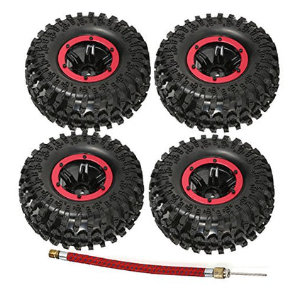 RC Air Pneumatic Tyre 2.2 Inch Beadlock Wheel Rim Inflatable Tires for 1/10 D90 SCX10 TRX4 RC Crawler Truck Parts (Red)