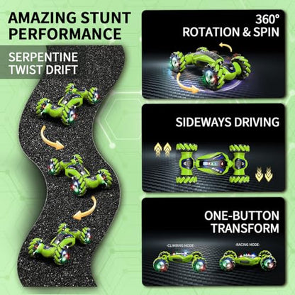 Gesture Sensing RC Stunt Car with Light Music and Mist Spray for Kids 6+, 4WD Off-Road Drift Remote Control Car, 2.4GHz Glove Remote, Rechargeable Toy Vehicle for Boys and Girls Birthday Gift - color: Green