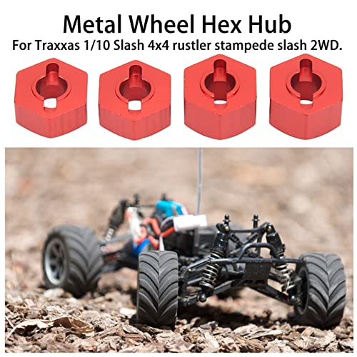 plplaaoo 4Pcs RC Wheel Hub, 14mm RC Wheel Hex, Aluminium Alloy 14mm Diameter 5.5mm 7mm Thickness Accessory Set Kit for Traxxas 1/10 Slash 4x4 Rustler Stampede Slash 2WD (red) - color: Red