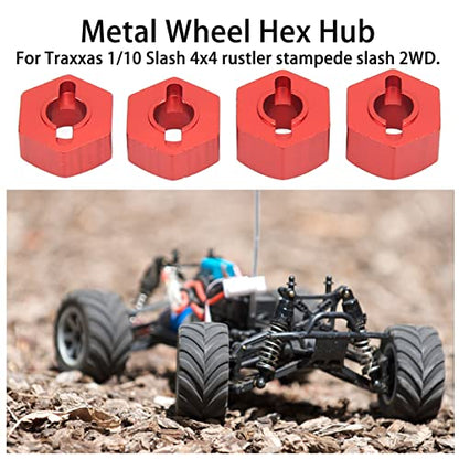 plplaaoo 4Pcs RC Wheel Hub, 14mm RC Wheel Hex, Aluminium Alloy 14mm Diameter 5.5mm 7mm Thickness Accessory Set Kit for Traxxas 1/10 Slash 4x4 Rustler Stampede Slash 2WD (red) - color: Red