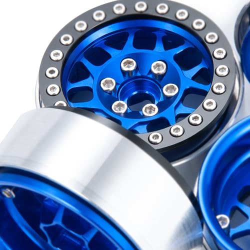 RCLIONS 1.9" Beadlock Wheels Aluminum Rims for AXIAL SCX10 TRX4 D90 | Upgrade for Redcat Gen8 Gen7 1/10 RC Crawler Car,4PCS - color: Blue