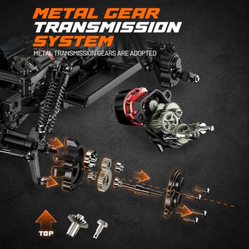 UDIRC UCX1804PRO 1/18 Brushless RC Crawler, 4-Wheel Steering Rock Truck | FOC Outrunner Motor, 2-Speed Transmission, Portal Axles, Hall Effect Radio, RTR 4x4 Off-Road RC Car for Adults - color: Red