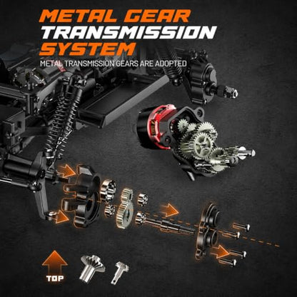 UDIRC UCX1804PRO 1/18 Brushless RC Crawler, 4-Wheel Steering Rock Truck | FOC Outrunner Motor, 2-Speed Transmission, Portal Axles, Hall Effect Radio, RTR 4x4 Off-Road RC Car for Adults - color: Red