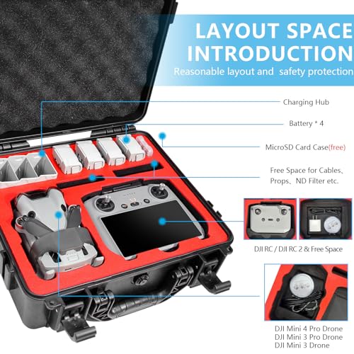 FPVtosky Mini 4 Pro Hard Case for DJI Mini 4 Pro/Mini 3 pro, Waterproof Case for Mavic mini 4 pro with DJI RC/DJI RC 2 Controller, Travel Case for DJI Mini 4 Pro/Mini 3 Pro Accessories