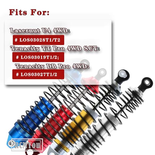 RC Shocks Absorber Upgrades Part for 1/10 Lasernut U4, Tenacity DB Pro,TENACITY TT Pro 4WD SCT,4PCS Aluminum Front Rear Big Bore RC Shocks Damper,90mm 100mm Metal Hop Ups,#LOS233011,Silver - color: Silver- 4pcs