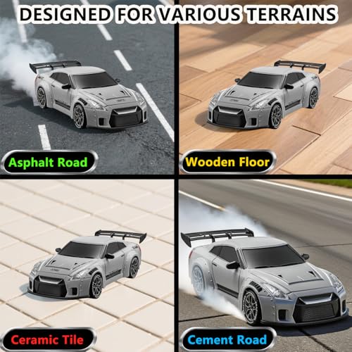 RC Drift Car, 1:24 Scale Remote Control Vehicle with LED Lights,Drifting Tires＆Two Batteries, Racing Sports Toy Idea Gift for Adults Boys Girls and Kids Galactic Silver - color: Galactic Silver