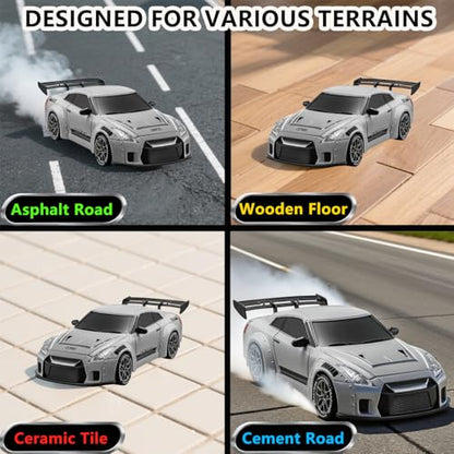 RC Drift Car, 1:24 Scale Remote Control Vehicle with LED Lights,Drifting Tires＆Two Batteries, Racing Sports Toy Idea Gift for Adults Boys Girls and Kids Galactic Silver - color: Galactic Silver
