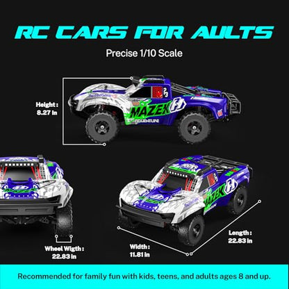 Hosim Fast RC Cars for Adults Brushless 1/10 Scale, MAZEK 4WD Off-Road Electric All Terrain Hobby Monster Truck with 3S 5000mAh Battery & 100A ESC, 4S Ready RC Truck Waterproof Remote Control Car - color: Blue