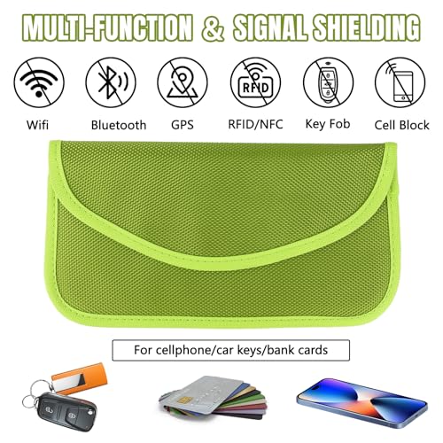 2PCS Faraday Bag for Phones and Car Keys, Keyless Entry RFID Signal Blocking Bag Key Fob Protector, Anti-Theft Faraday Pouch for Cell Phone Privacy Protection, Signal Shielding (Green) - color: Green