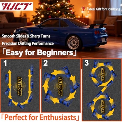 YUCT 1/18 RC Drift Car,2.4Ghz RWD LDRC Drift Car with Metal Tires & Gyro | LD1899 Nissan Skyline Alloy Shell - color: Ld1899-blue