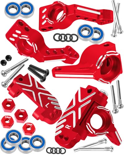 RC Caster Block Set Upgrades Part for 1/10 2WD Slash/Rustler/Stampede 2WD/Bandit 2WD VXL,Aluminium Left Right Caster Blocks,Front Steering Block,Rear Stub Axle Carriers,Red