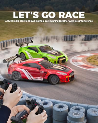 Drift RC Car, 1:20 Scale 2.4GHz 4WD 20KM/H Remote Control Cars | drift tires & racing tires, 2 batteries, LED lights, proportional throttle control, red - color: Red